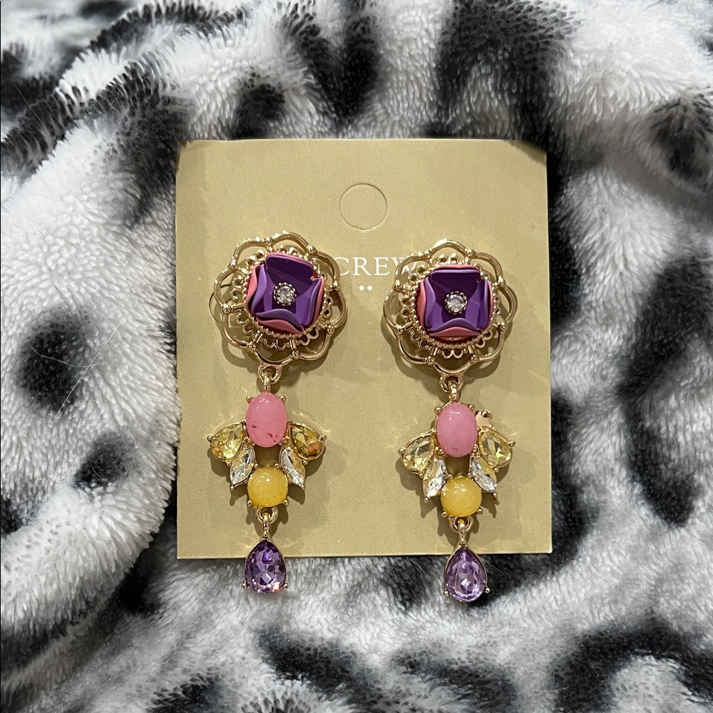 J. Crew Gold Multicolor Drop Jeweled Earrings